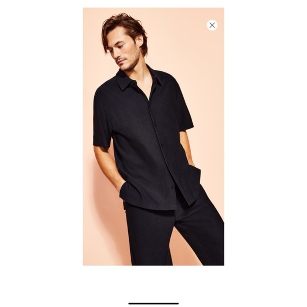 Men's Relaxed-Fit Textured Ottoman‎ Stripe Shirt Black XXL